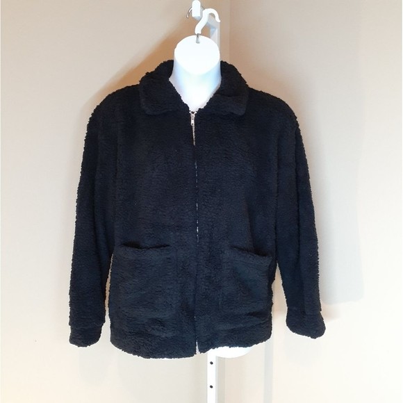 Black Sherpa Zip Up Fleece Teddy Jacket Shacket XL NWOT - Picture 1 of 6
